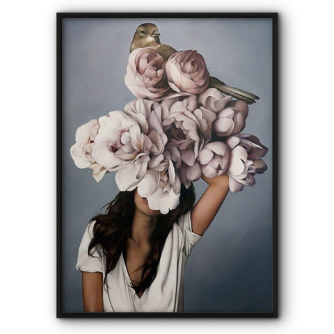 Peonies and A Bird Canvas Print