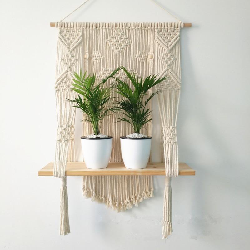 macrame plant hanger with shelf amelia-macrame-hanging-shelf – The Style Habitat