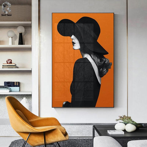 woman-in-black-and-orange-canvas-print