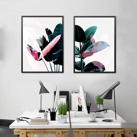 Pink And Green Leaves No4 Canvas Print