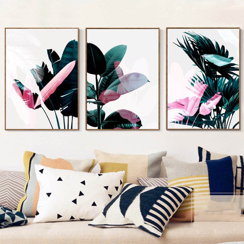 Pink And Green Leaves No4 Canvas Print