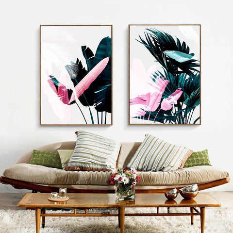 Pink And Green Leaves No4 Canvas Print