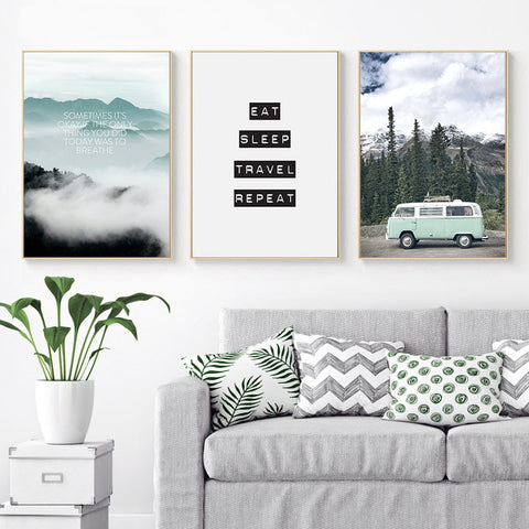 Camper Van In Front Of Mountains Canvas Print