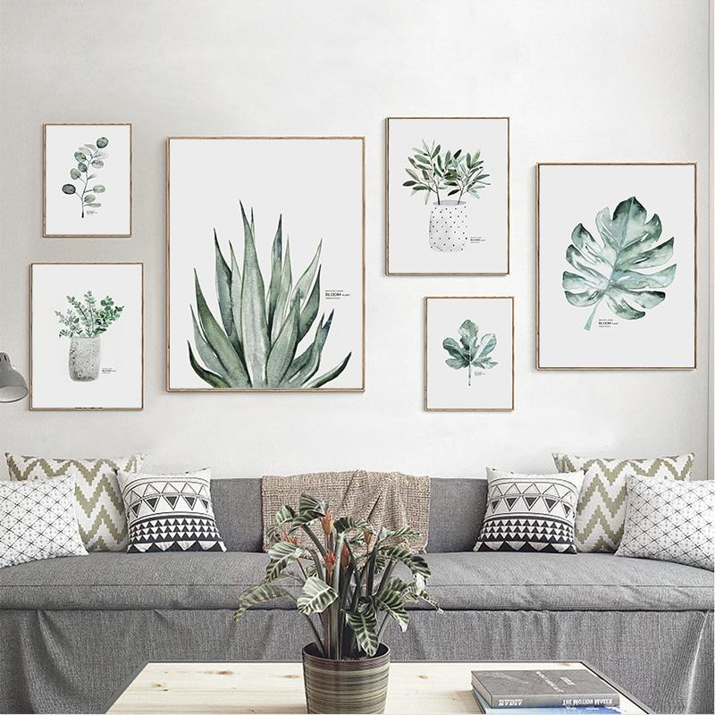 Green Plant In Grey Vase Canvas Print Wall Art Poster Watercolour – The ...