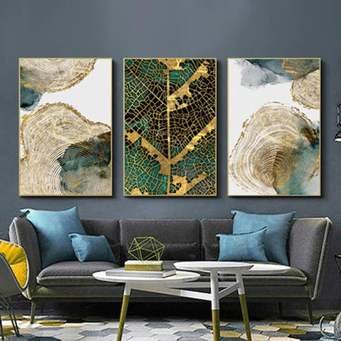 Abstract Golden & Green Leaf Veins Canvas Print