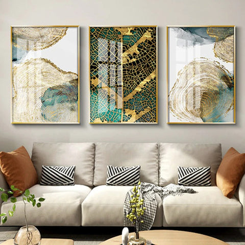 Abstract Golden & Green Leaf Veins Canvas Print