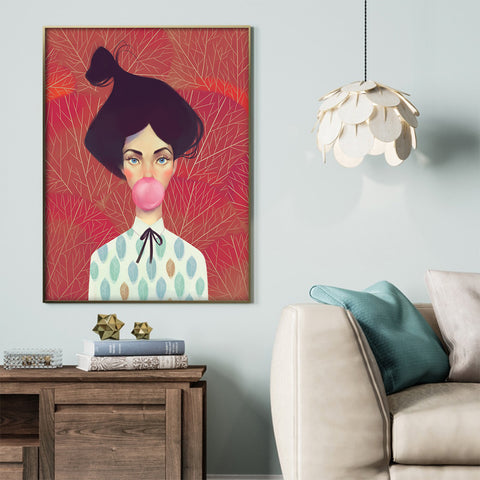 bubble-gum-girl-on-red-canvas-print