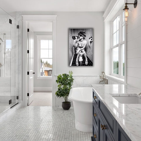 Photo of a Woman On The Toilet Canvas Print