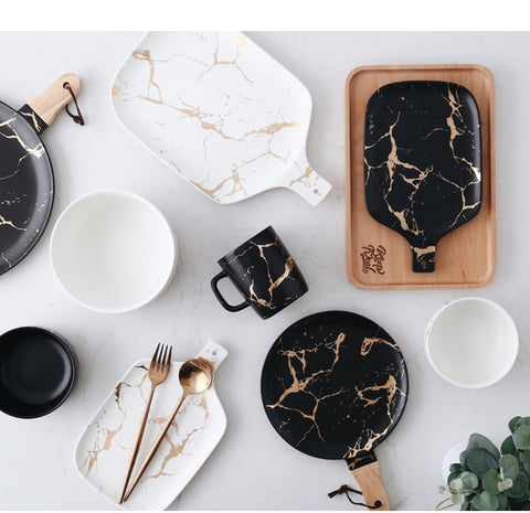 White Golden Marble Pattern Tableware