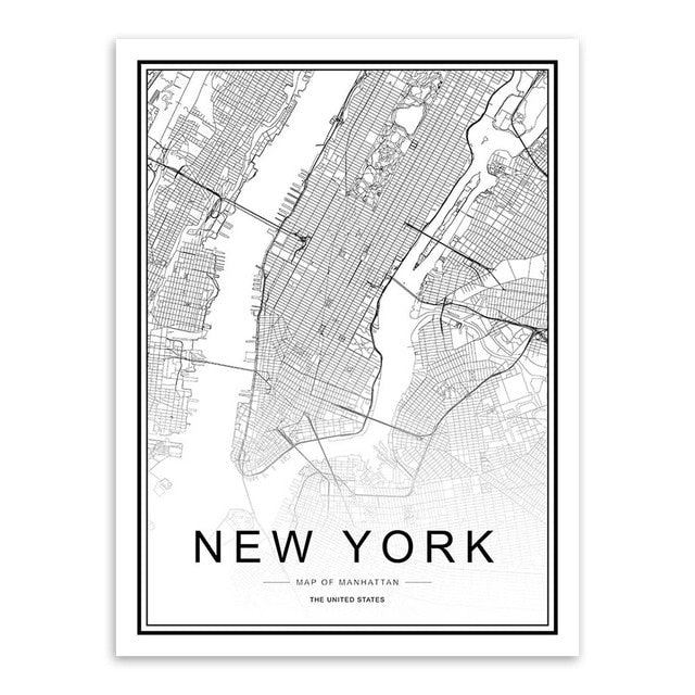 New York Map Canvas Print Wall Art Poster – The Style Habitat