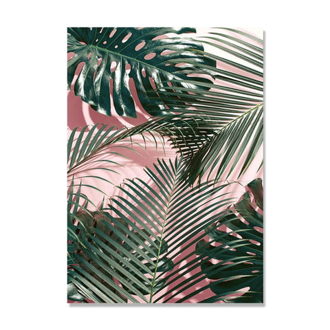 Monstera Leaves On Pink Background Canvas Print