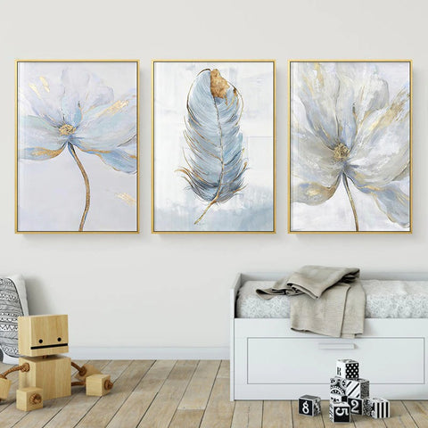 Pastel Grey & Gold Flower Canvas Print