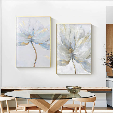 Pastel Grey & Gold Flower Canvas Print