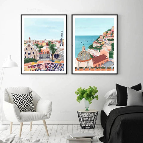 Santorini City Canvas Print